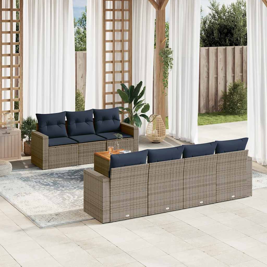 sofasæt til haven 8 dele med hynder polyrattan grå