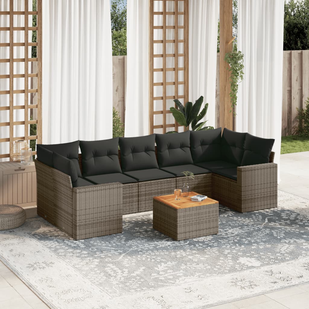 sofasæt til haven 8 dele med hynder polyrattan grå