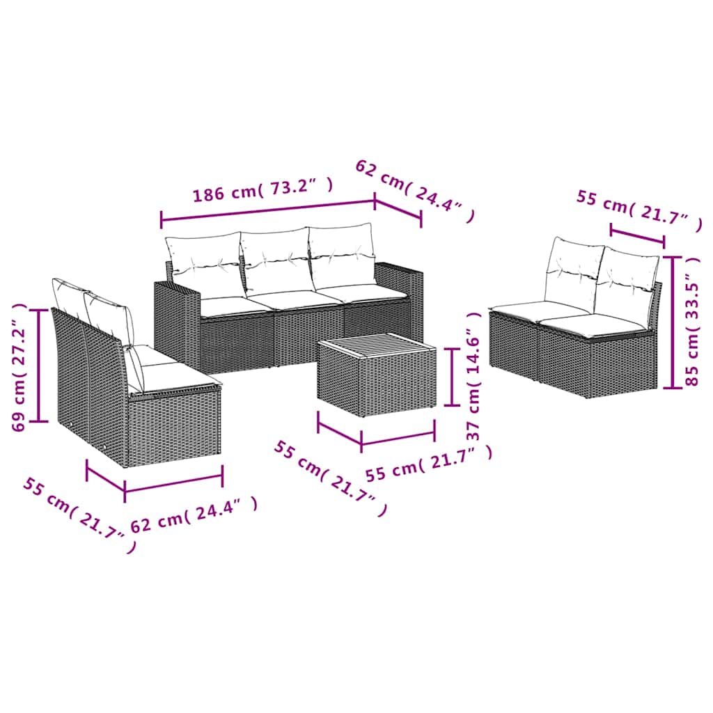 sofasæt til haven 8 dele med hynder polyrattan grå