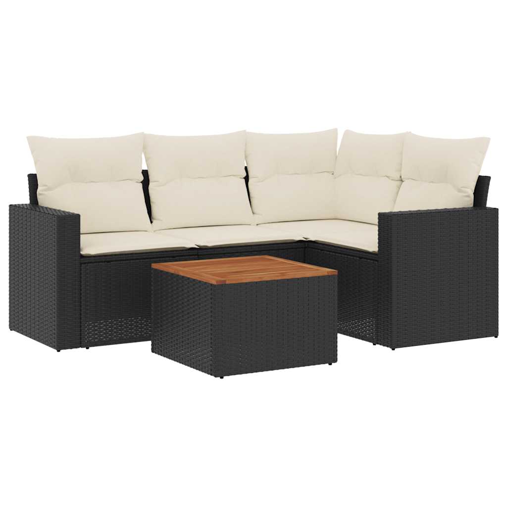 sofasæt til haven 5 dele med hynder polyrattan sort