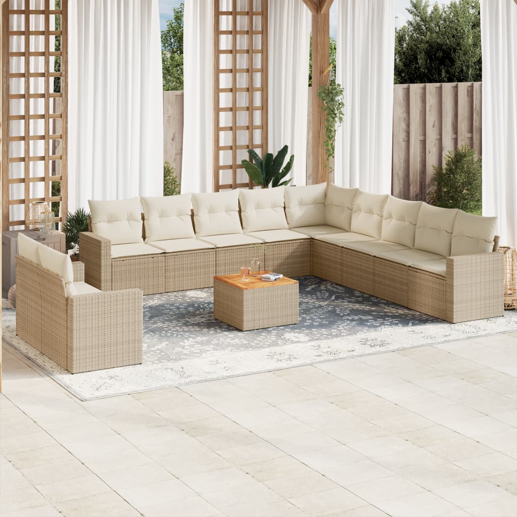 sofasæt til haven 12 dele med hynder polyrattan beige