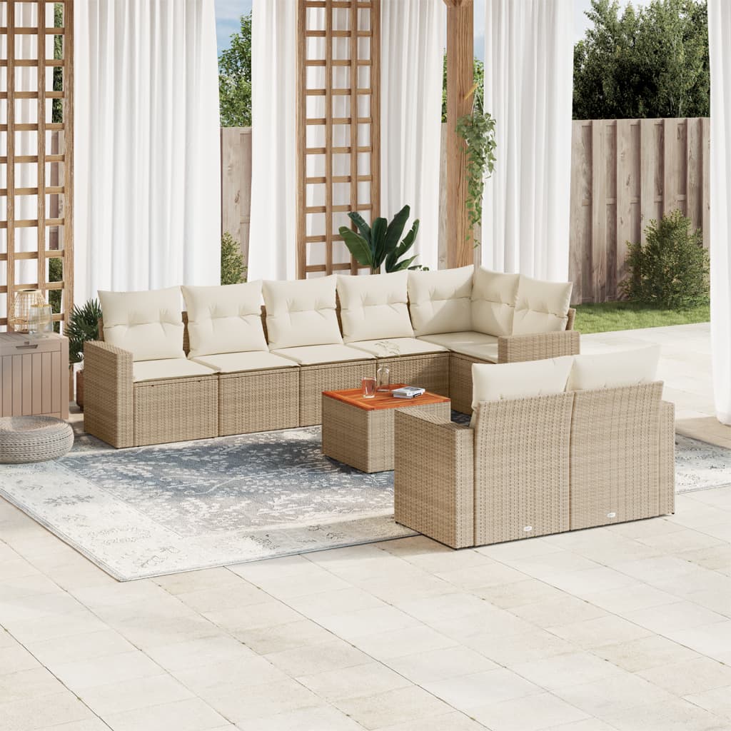 sofasæt til haven 9 dele med hynder polyrattan beige