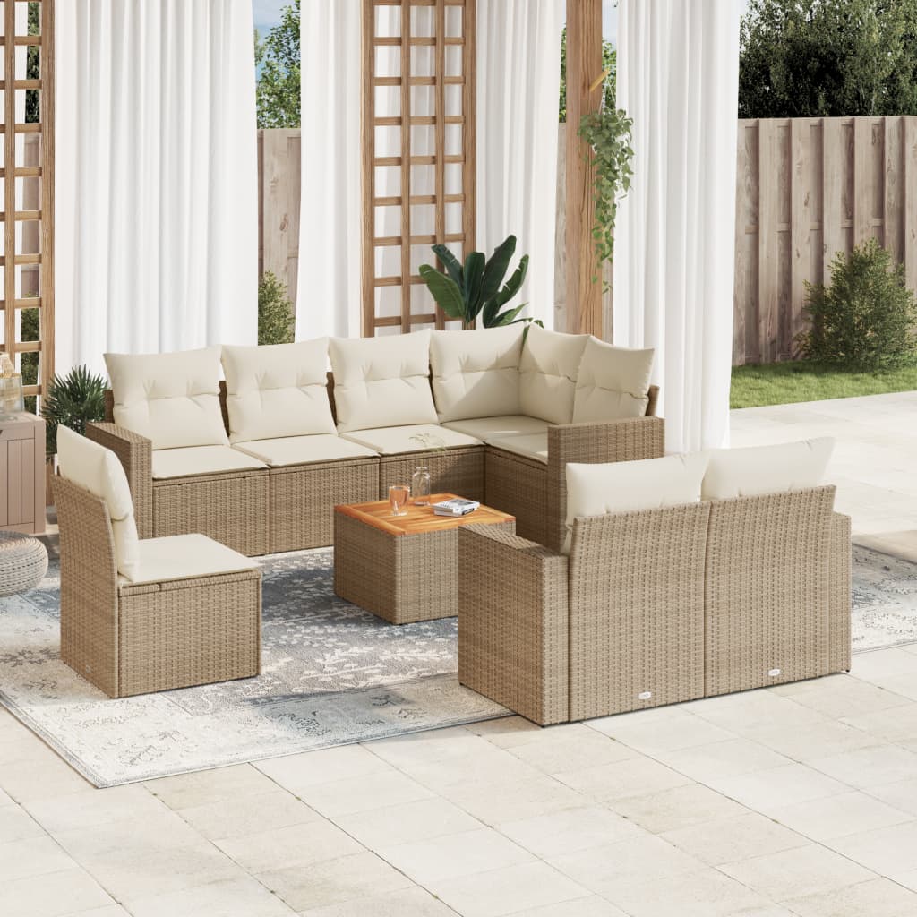 sofasæt til haven 9 dele med hynder polyrattan beige