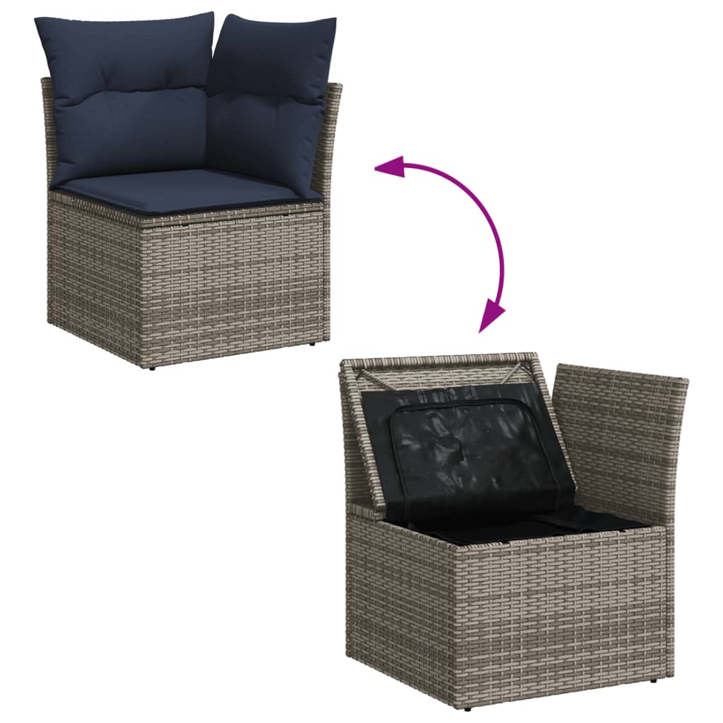 havesofasæt med 8 hynder grå polyrattan