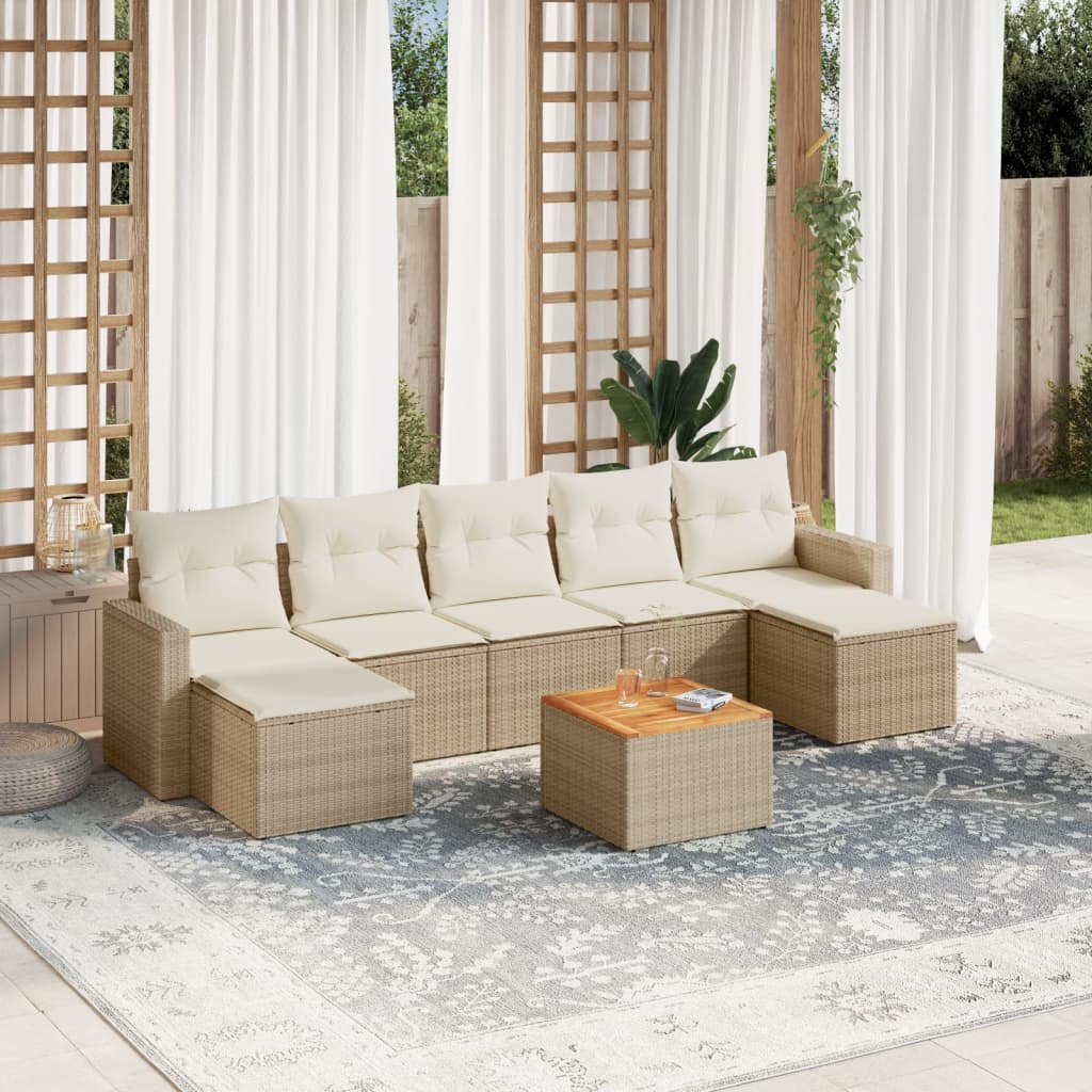 sofasæt til haven 8 dele med hynder polyrattan beige