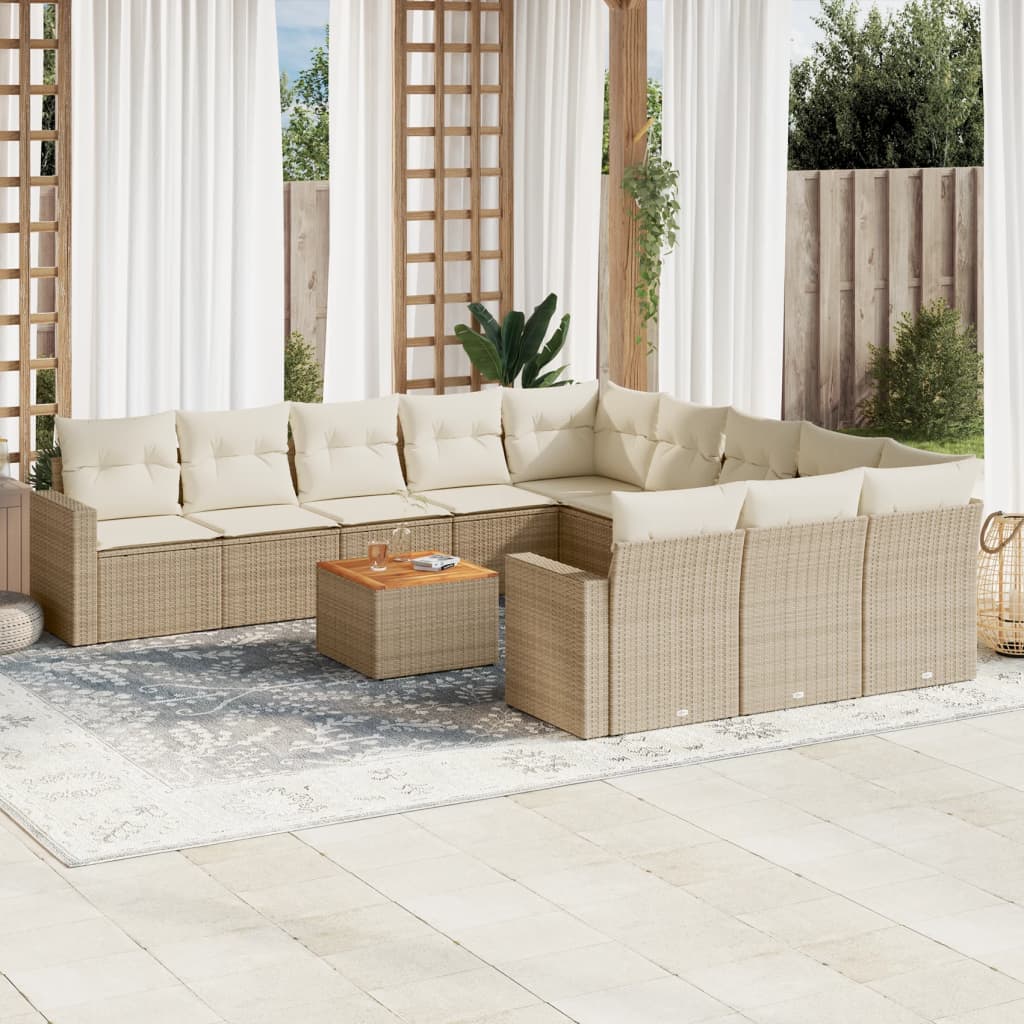 sofasæt til haven 12 dele med hynder polyrattan beige
