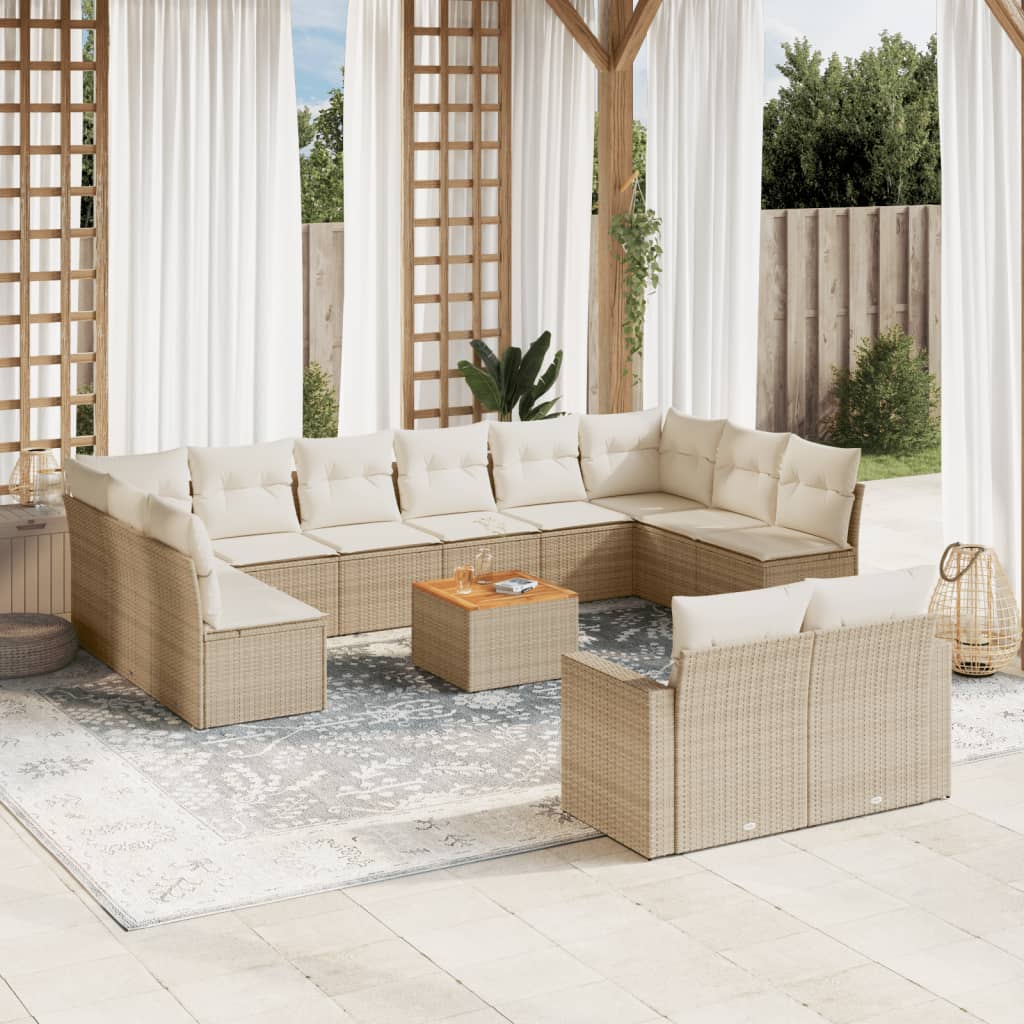 sofasæt til haven 13 dele med hynder polyrattan beige