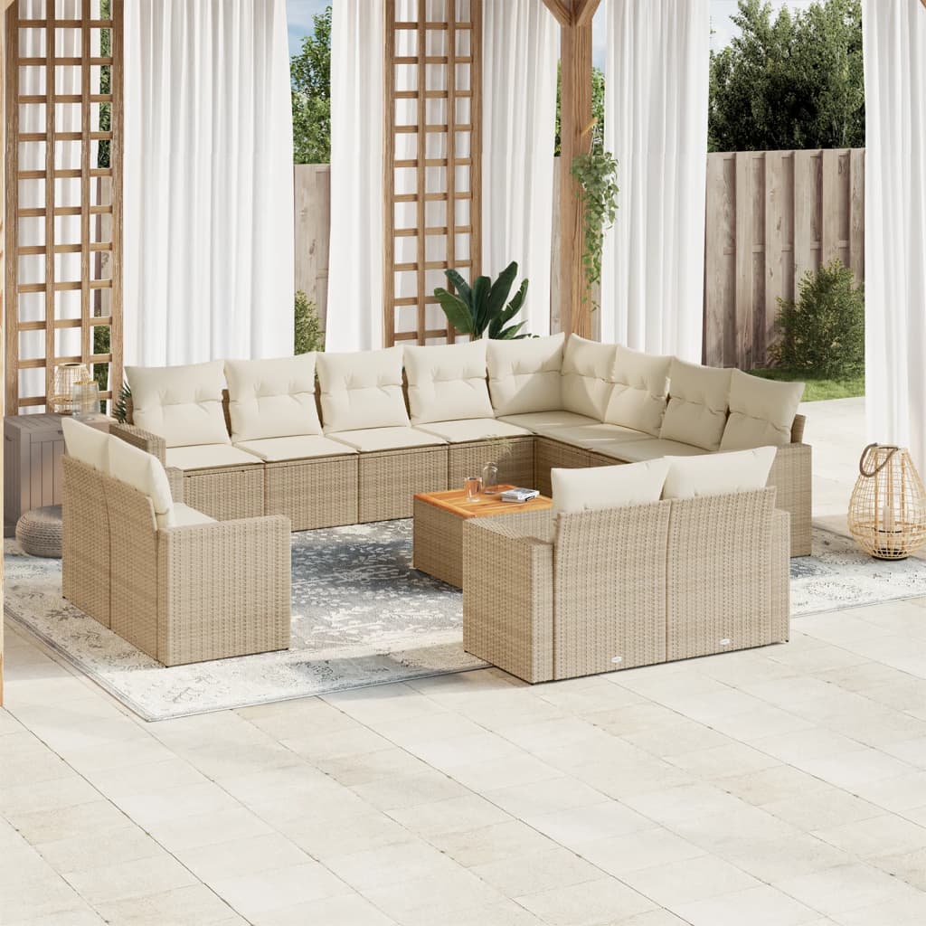sofasæt til haven 13 dele med hynder polyrattan beige
