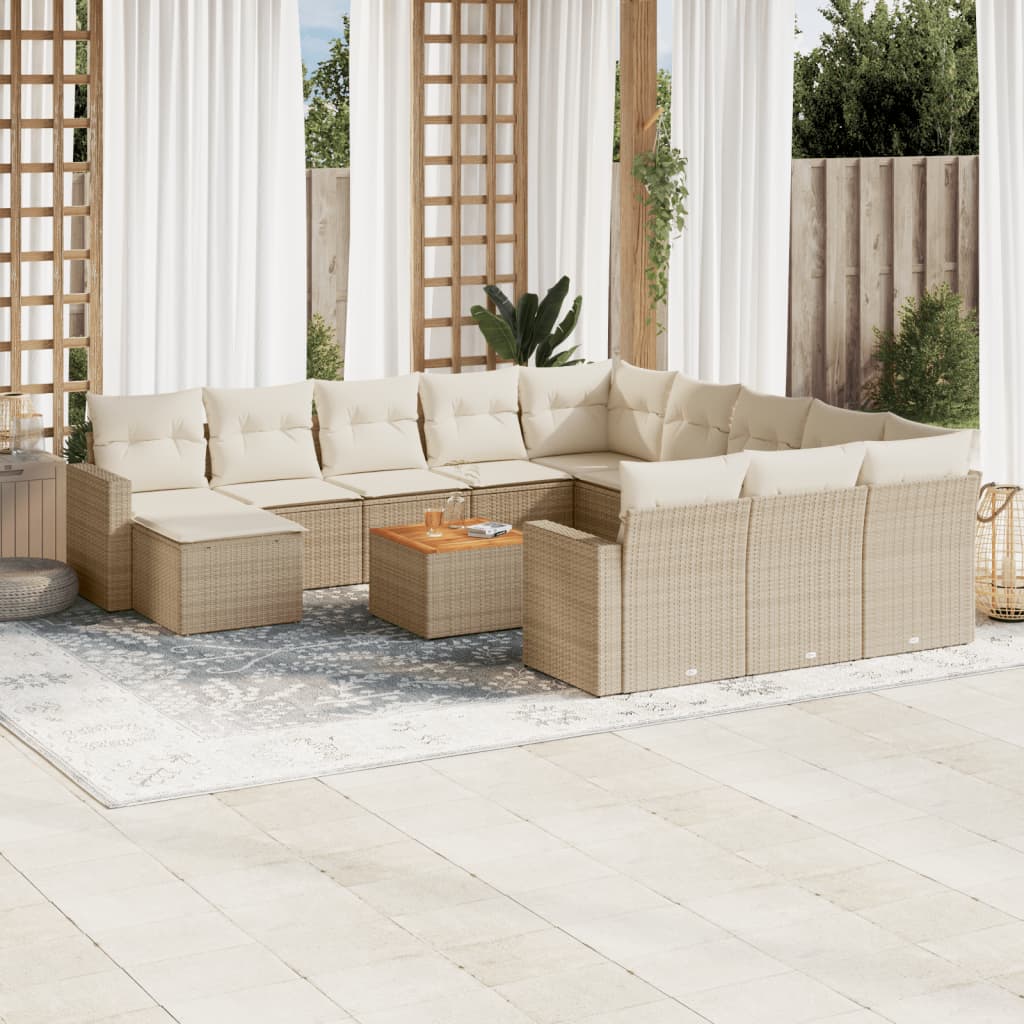 sofasæt til haven 13 dele med hynder polyrattan beige