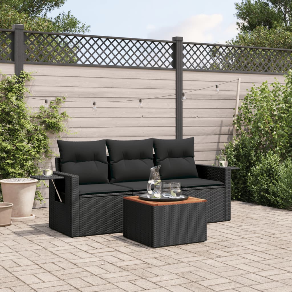 sofasæt til haven 4 dele med hynder polyrattan sort