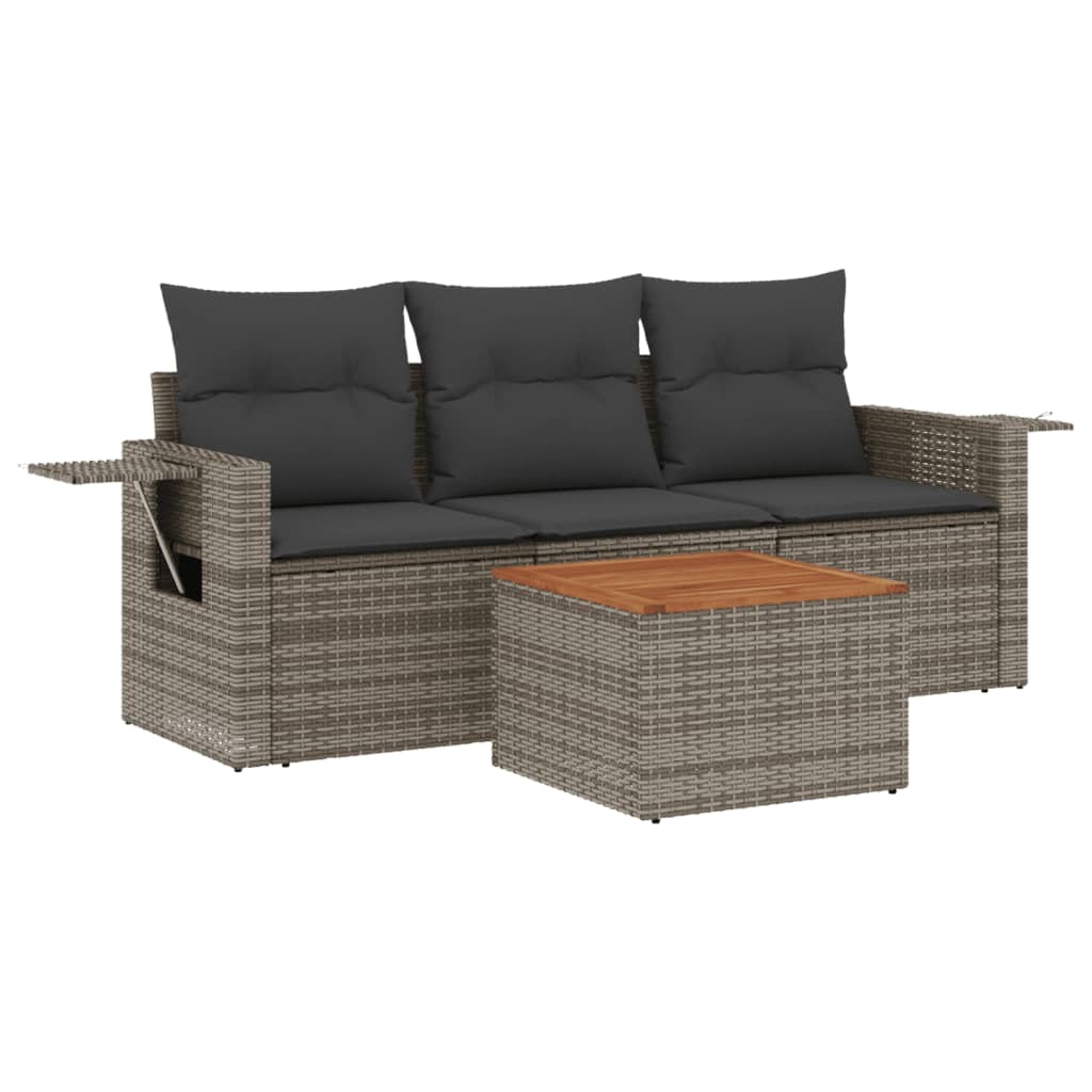 sofasæt til haven 4 dele med hynder polyrattan grå