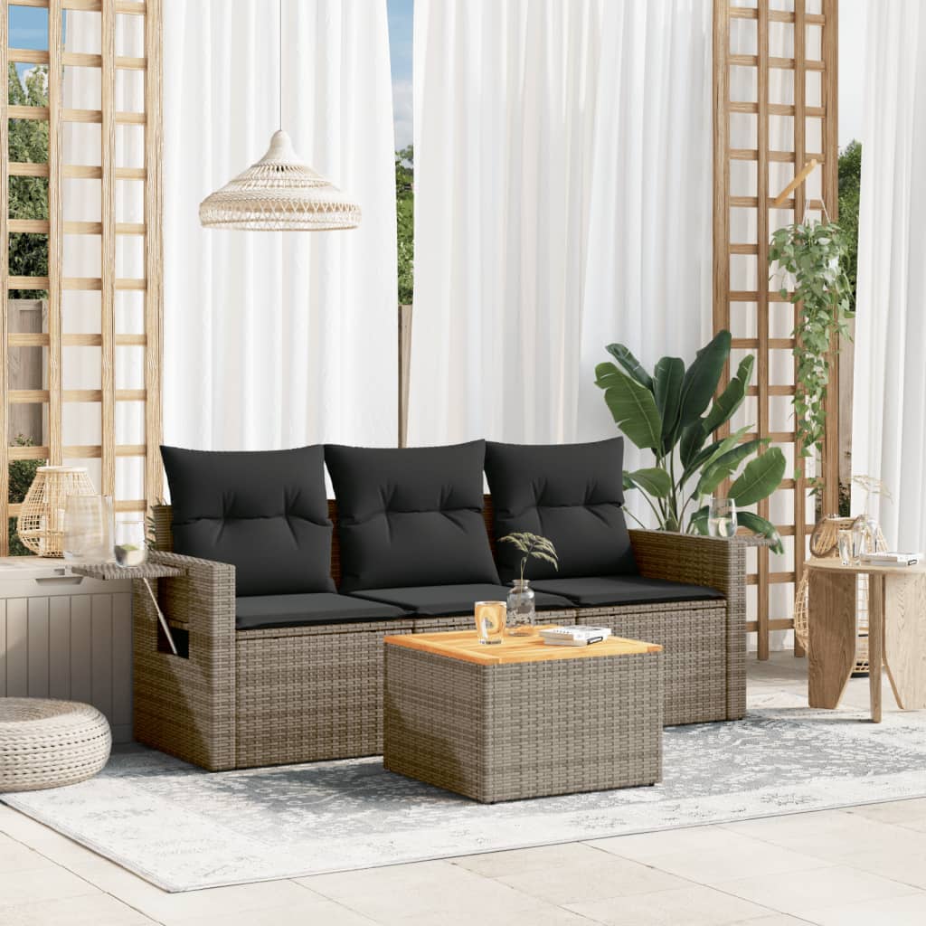 sofasæt til haven 4 dele med hynder polyrattan grå