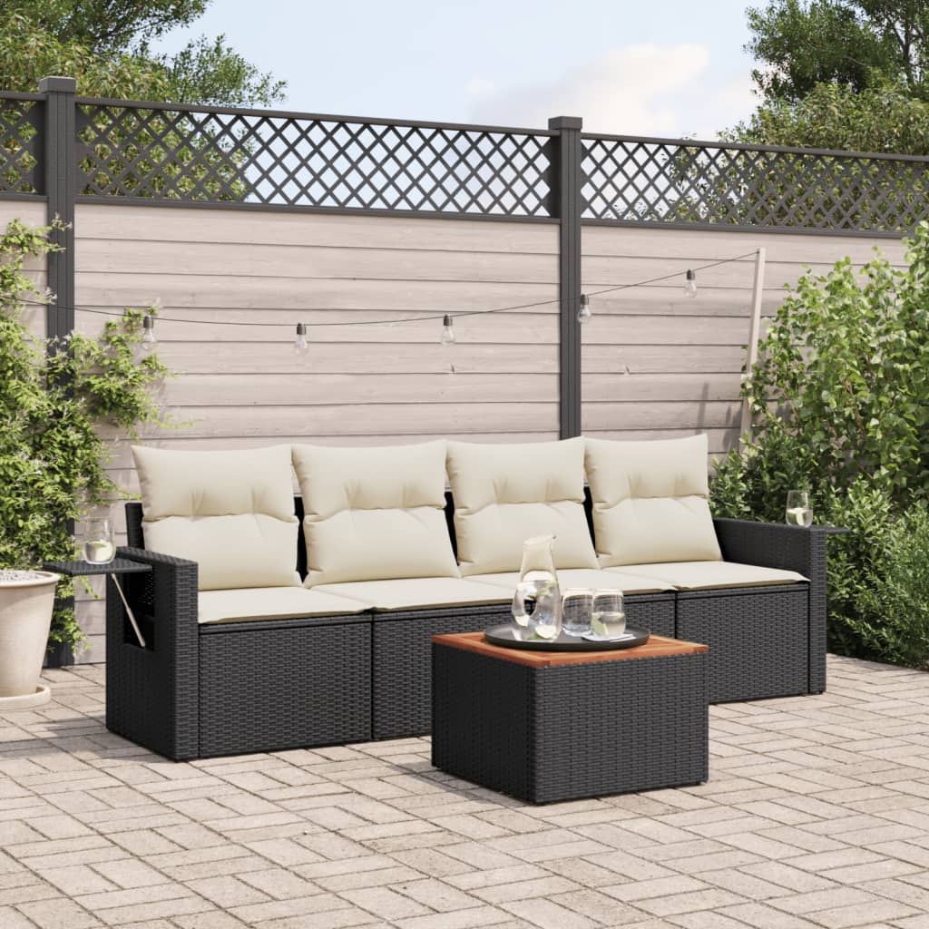 sofasæt til haven 5 dele med hynder polyrattan sort