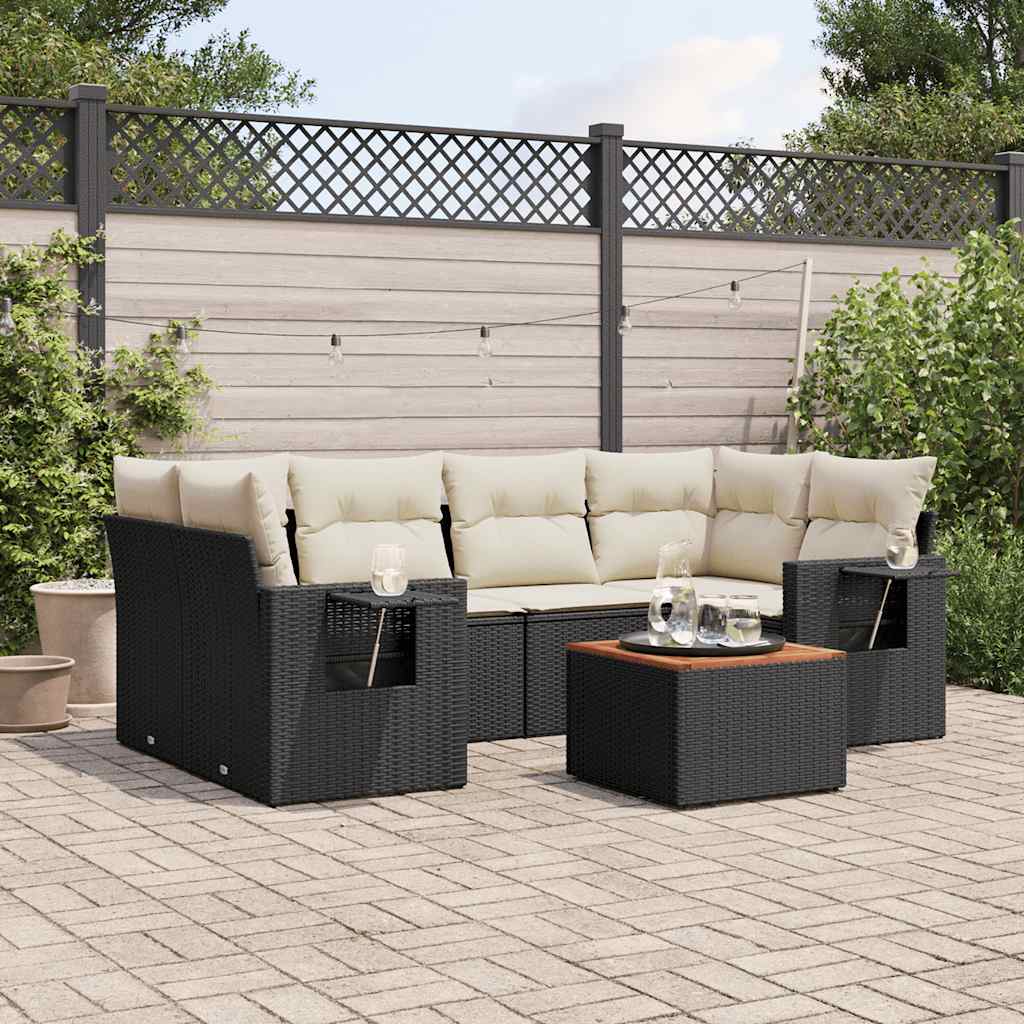 sofasæt til haven 7 dele med hynder polyrattan sort