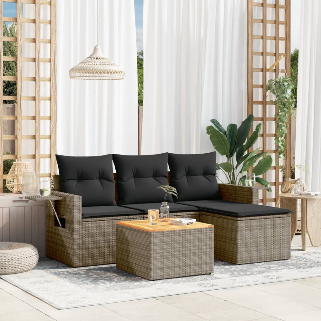 sofasæt 5 dele med hynder polyrattan grå