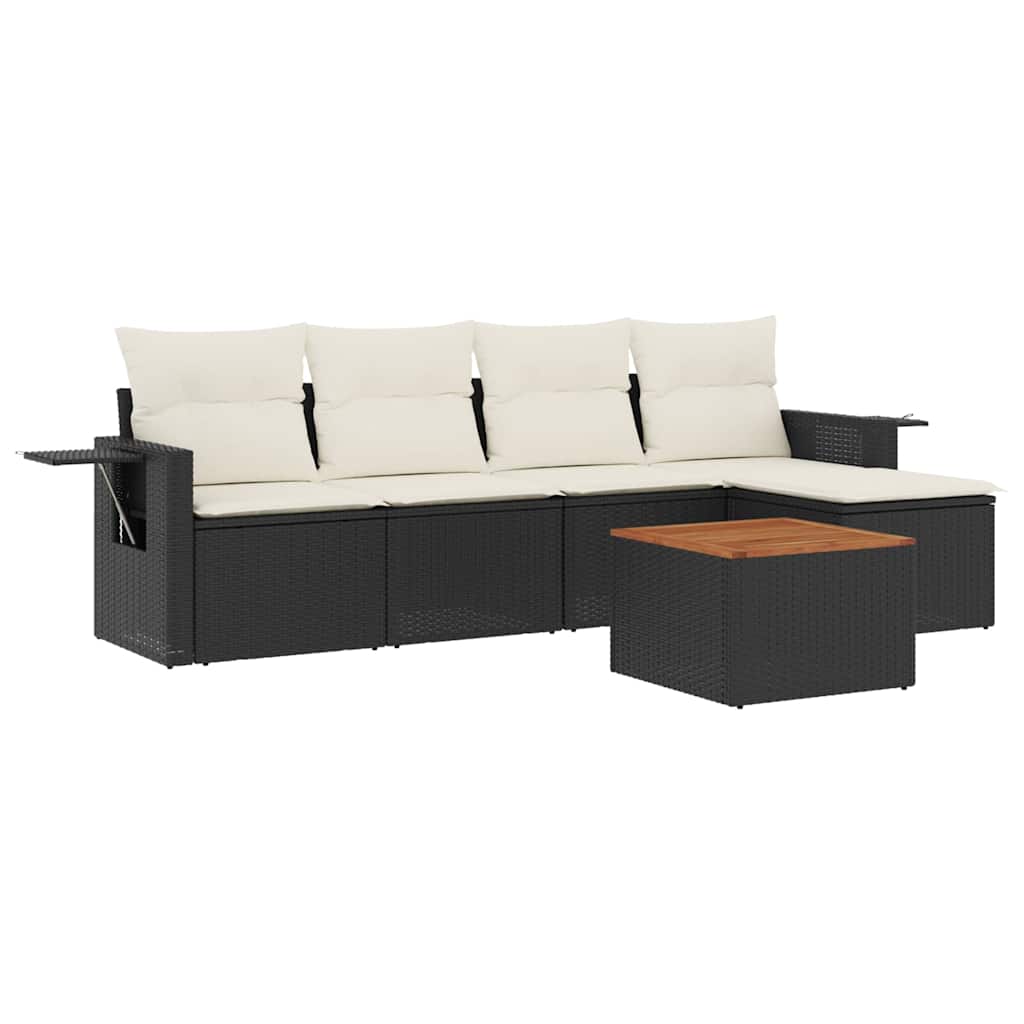 sofasæt til haven 6 dele med hynder polyrattan sort