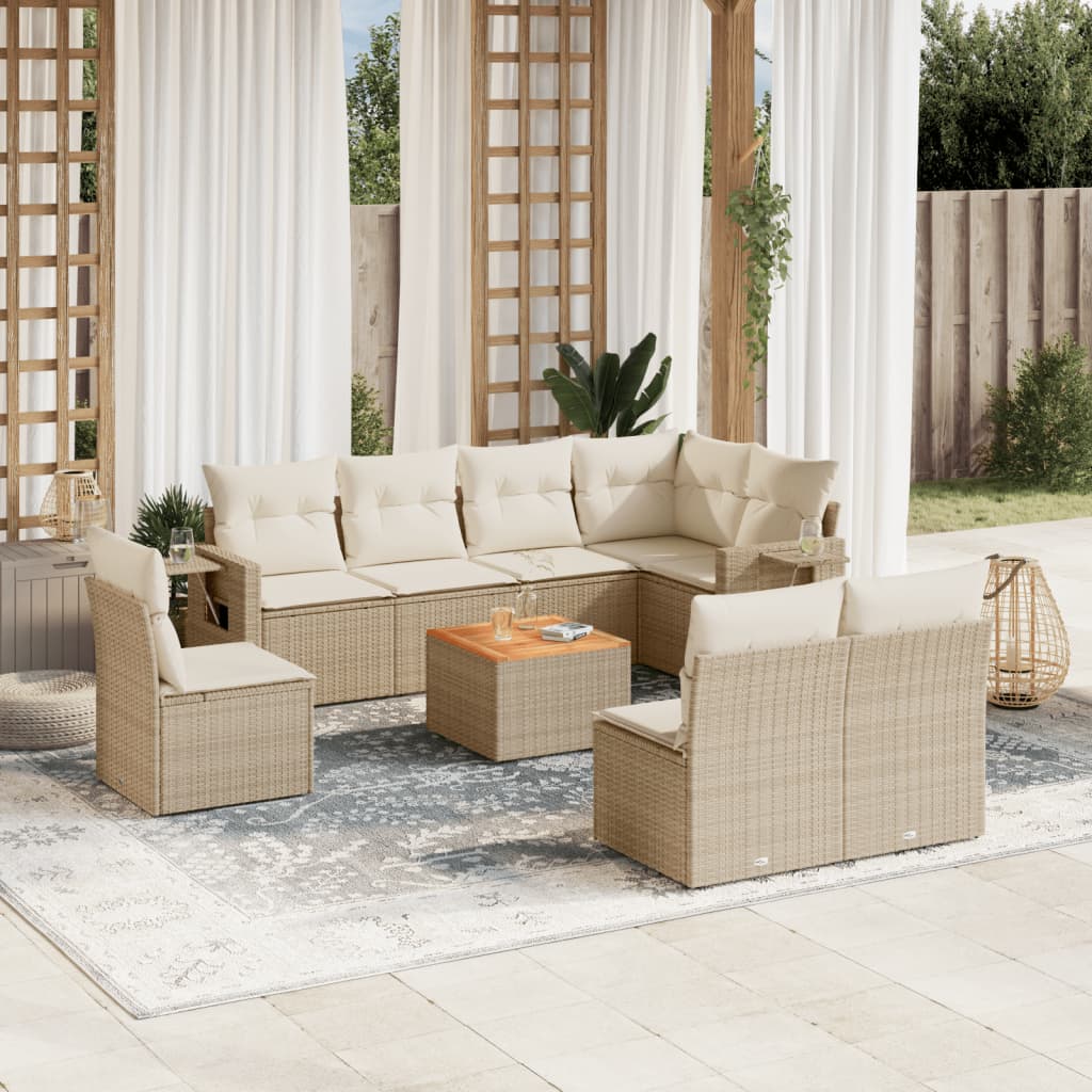sofasæt til haven 9 dele med hynder polyrattan beige