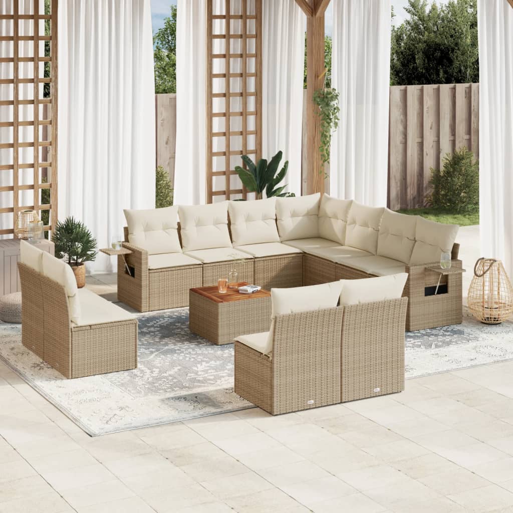 sofasæt til haven 12 dele med hynder polyrattan beige