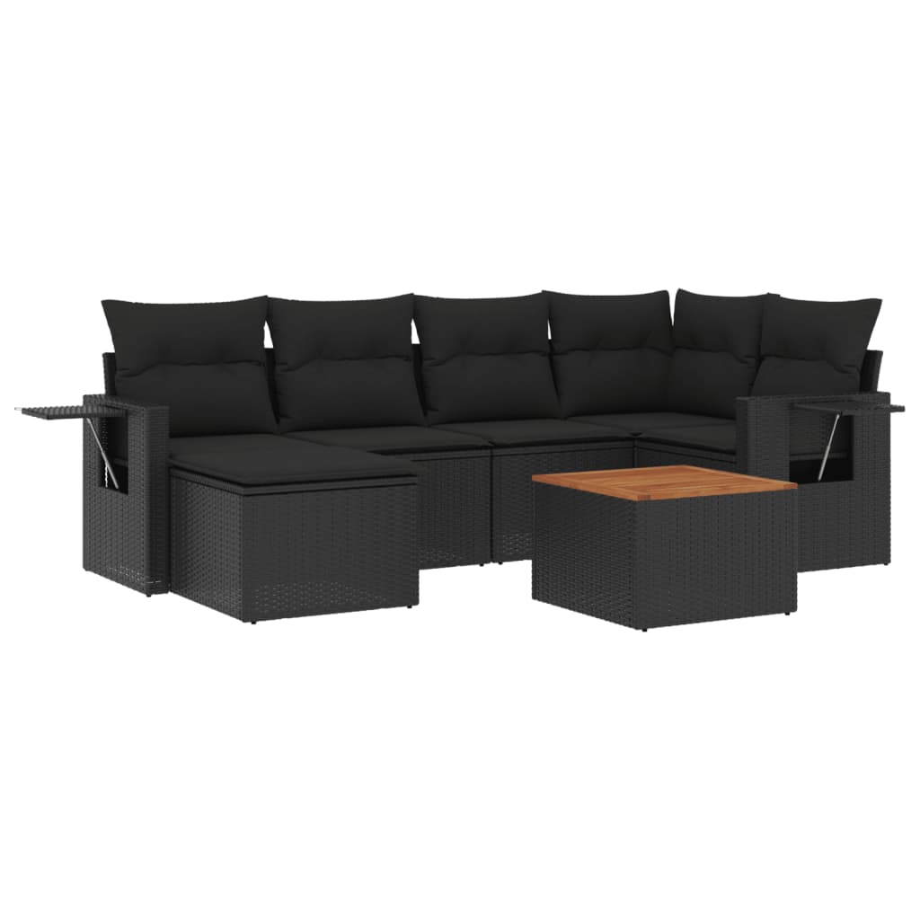 sofasæt til haven 7 dele med hynder polyrattan sort