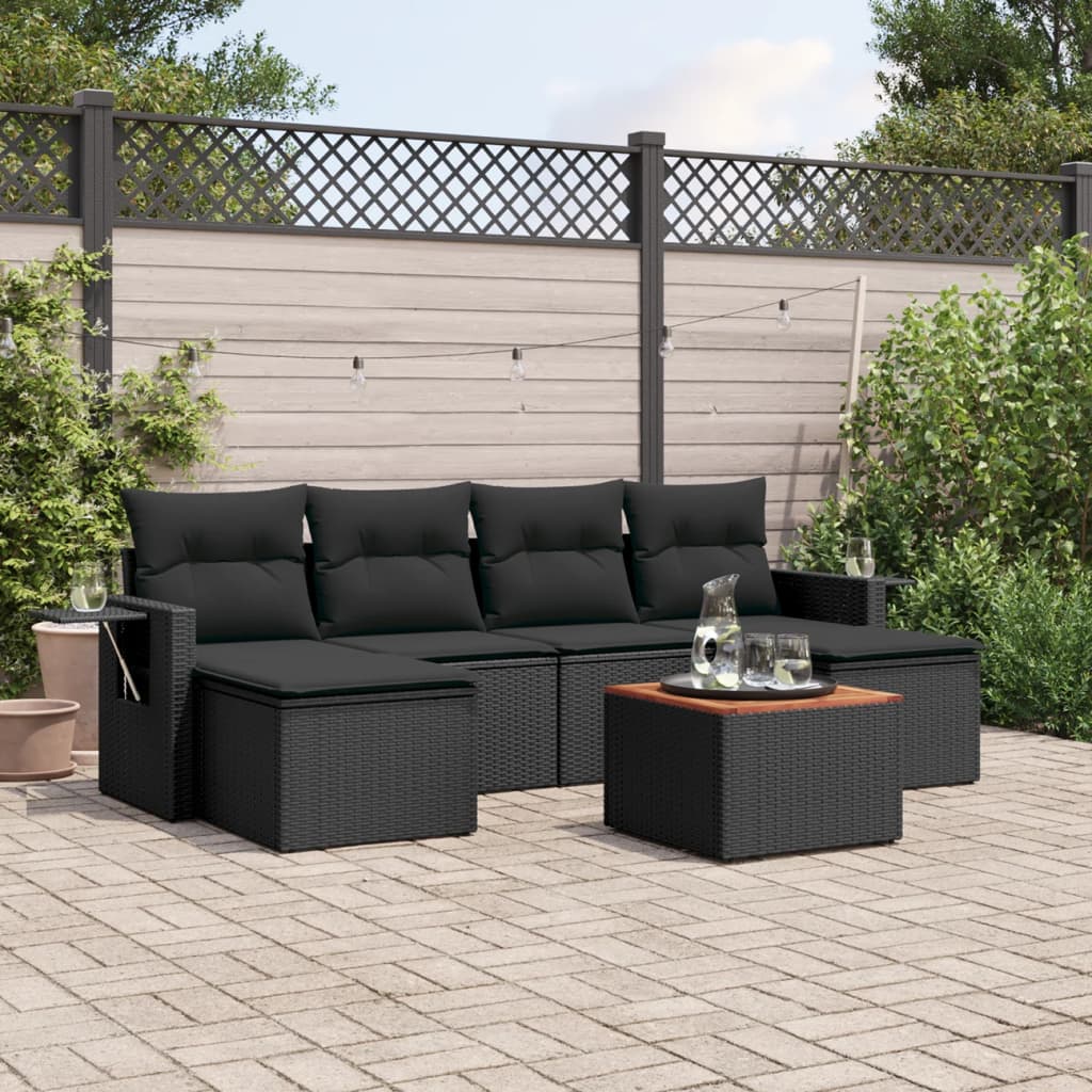 sofasæt til haven 7 dele med hynder polyrattan sort