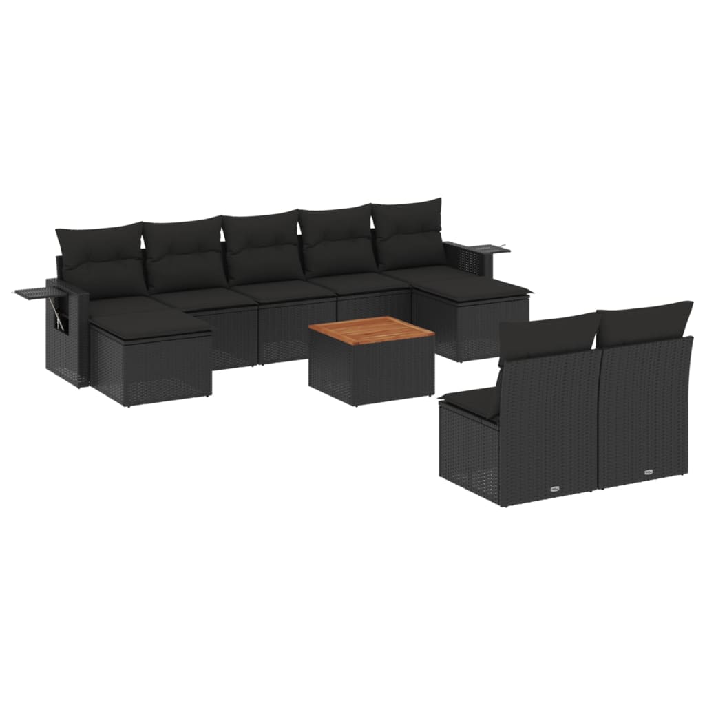 sofasæt til haven 10 dele med hynder polyrattan sort