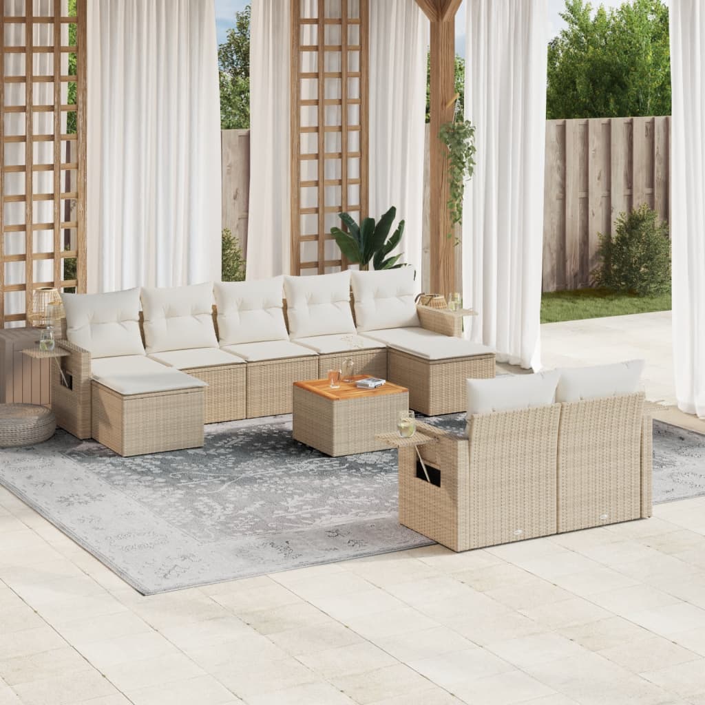 sofasæt til haven 10 dele med hynder polyrattan beige