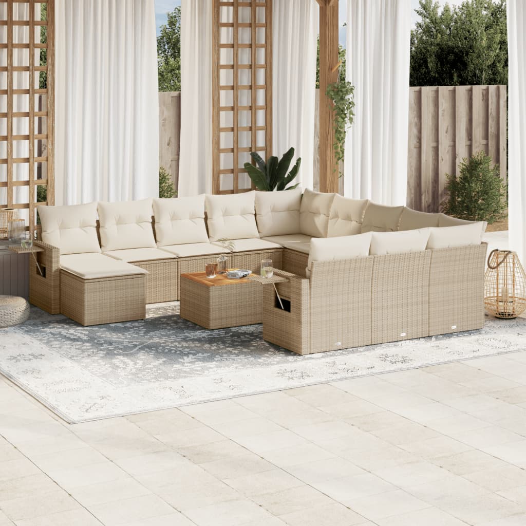 sofasæt til haven 13 dele med hynder polyrattan beige