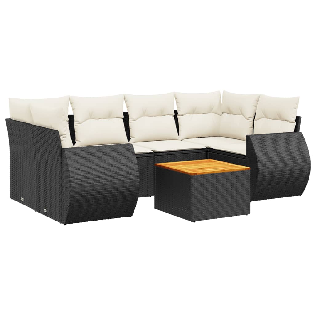 sofasæt til haven 7 dele med hynder polyrattan sort