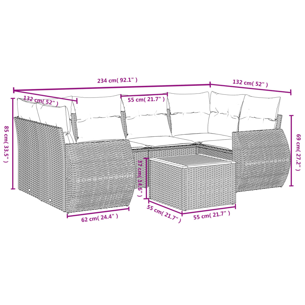 sofasæt til haven 7 dele med hynder polyrattan beige