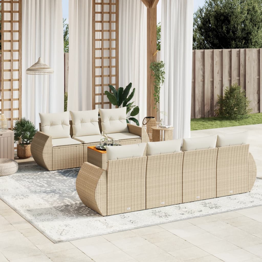 sofasæt til haven 8 dele med hynder polyrattan beige