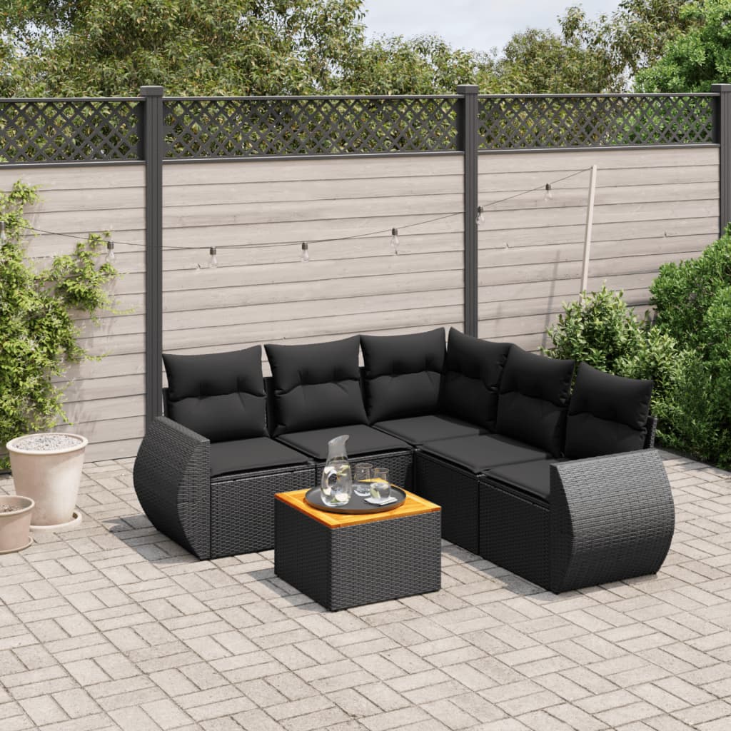 sofasæt til haven 6 dele med hynder polyrattan sort