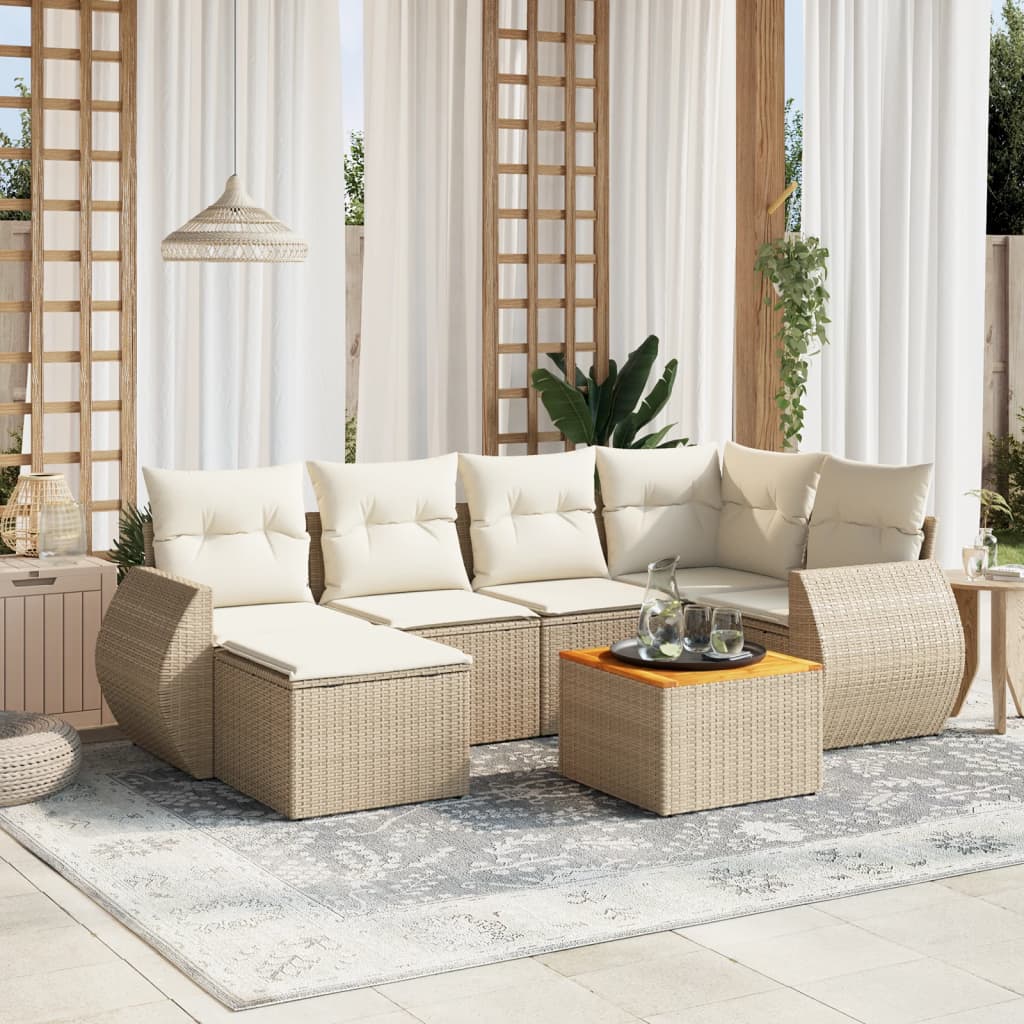 sofasæt til haven 7 dele med hynder polyrattan beige