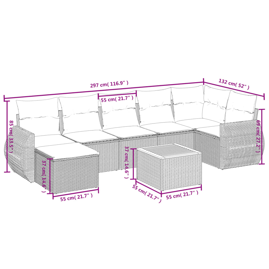 sofasæt til haven 8 dele med hynder polyrattan beige