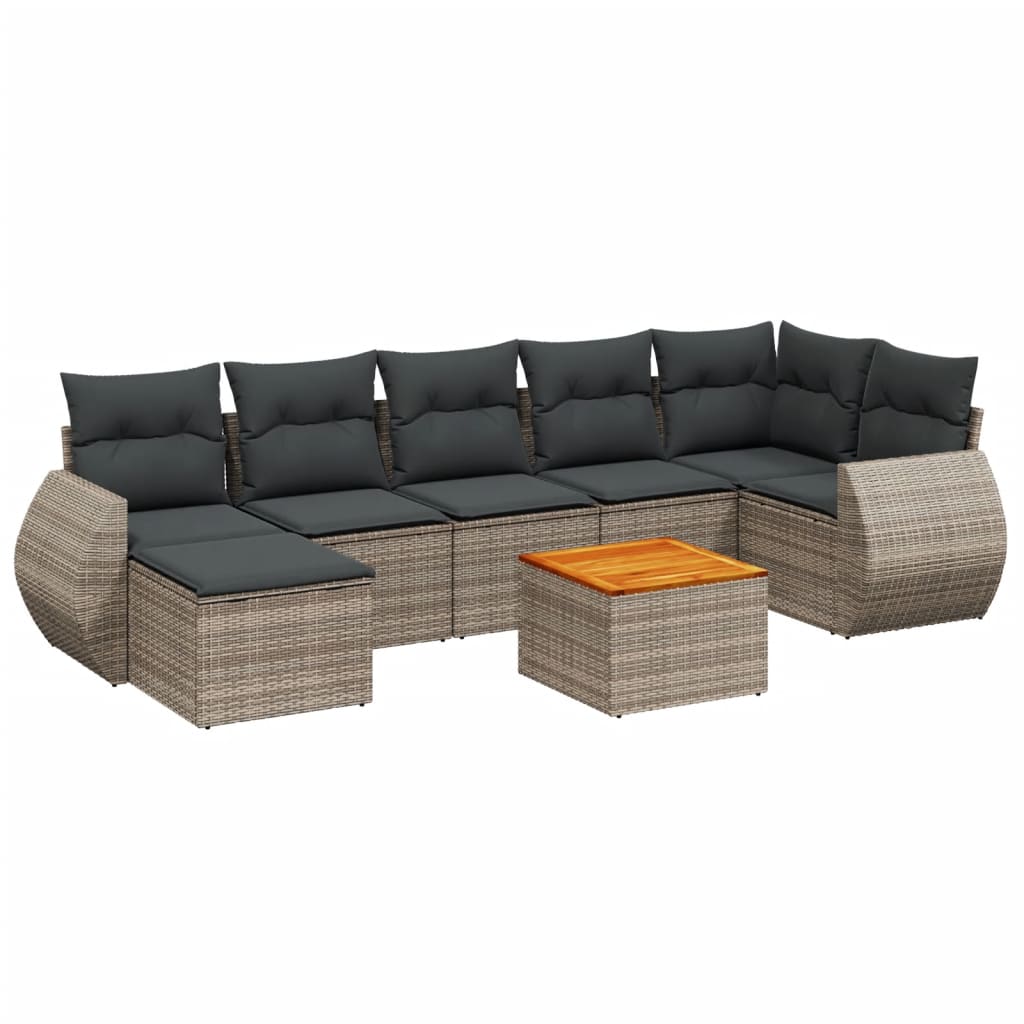sofasæt til haven 8 dele med hynder polyrattan grå
