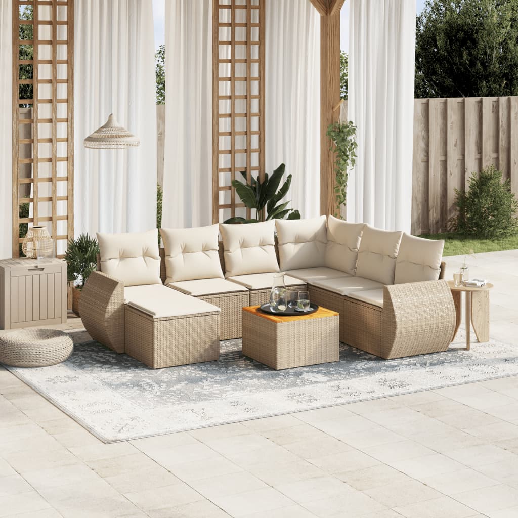sofasæt til haven 8 dele med hynder polyrattan beige