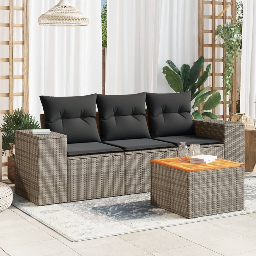sofasæt til haven 4 dele med hynder polyrattan grå