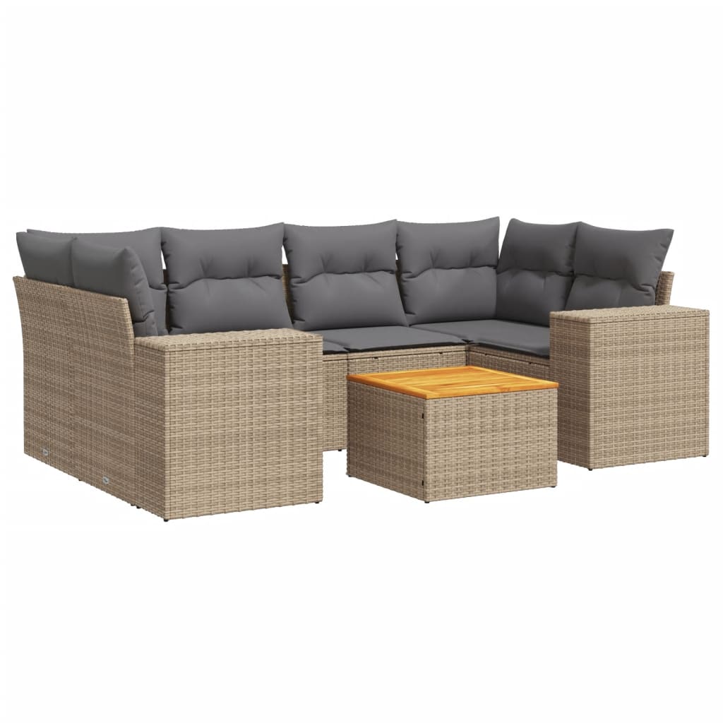 sofasæt til haven 7 dele med hynder polyrattan beige