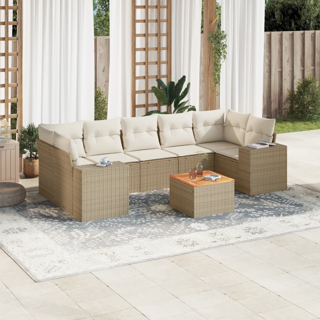 sofasæt til haven 8 dele med hynder polyrattan beige