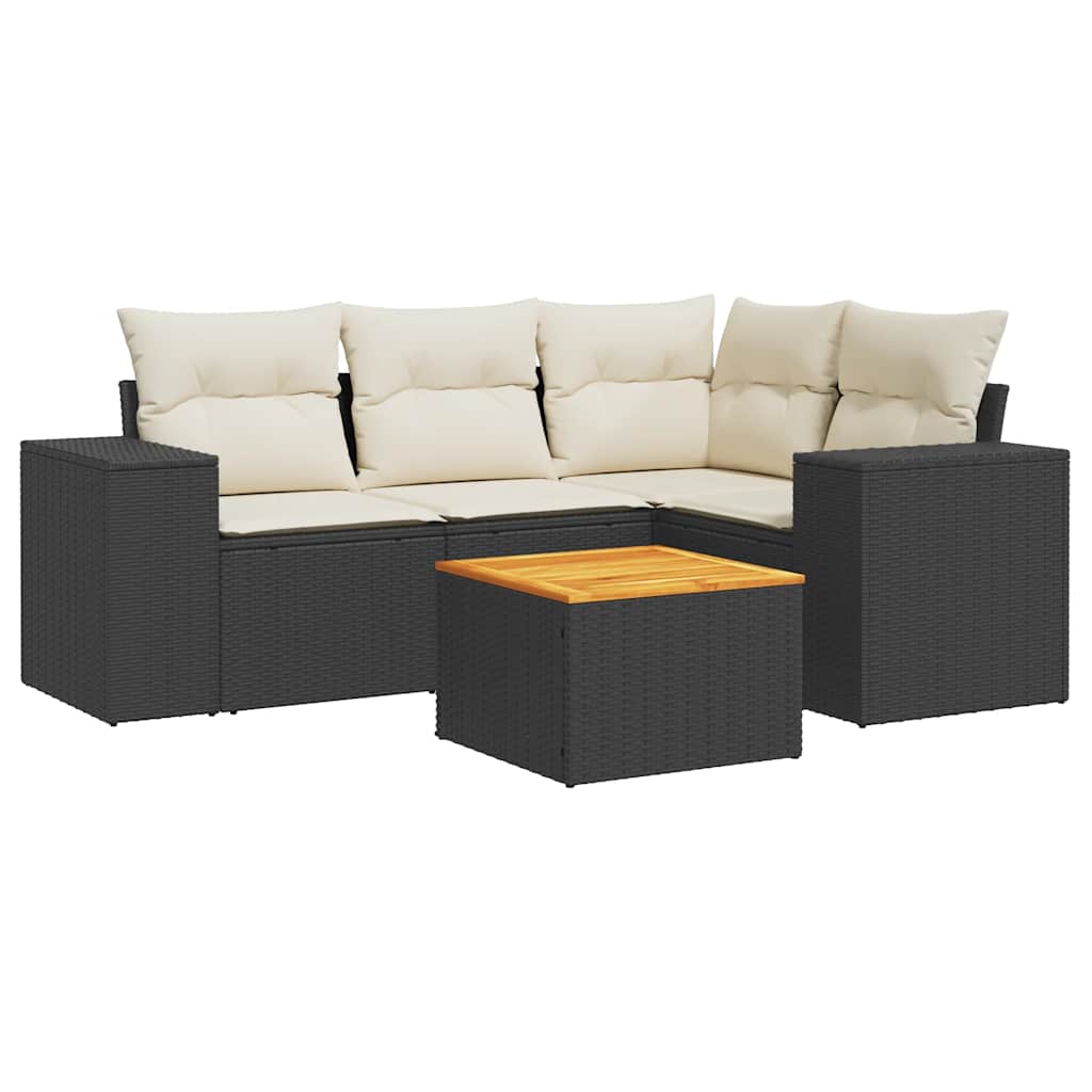 sofasæt til haven 5 dele med hynder polyrattan sort