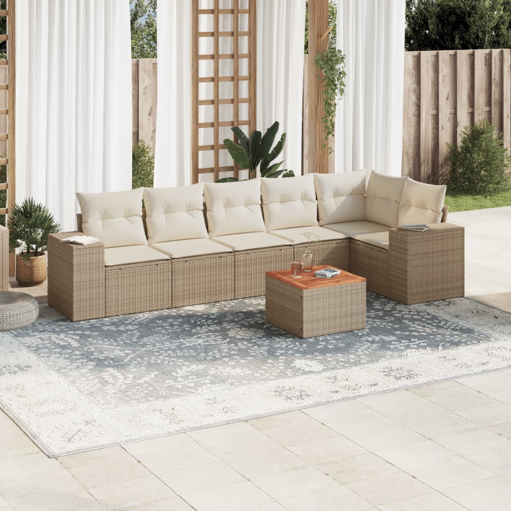 sofasæt til haven 7 dele med hynder polyrattan beige