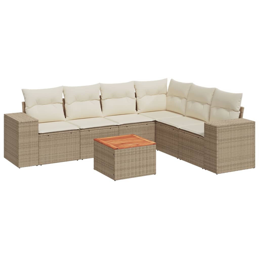 sofasæt til haven 7 dele med hynder polyrattan beige