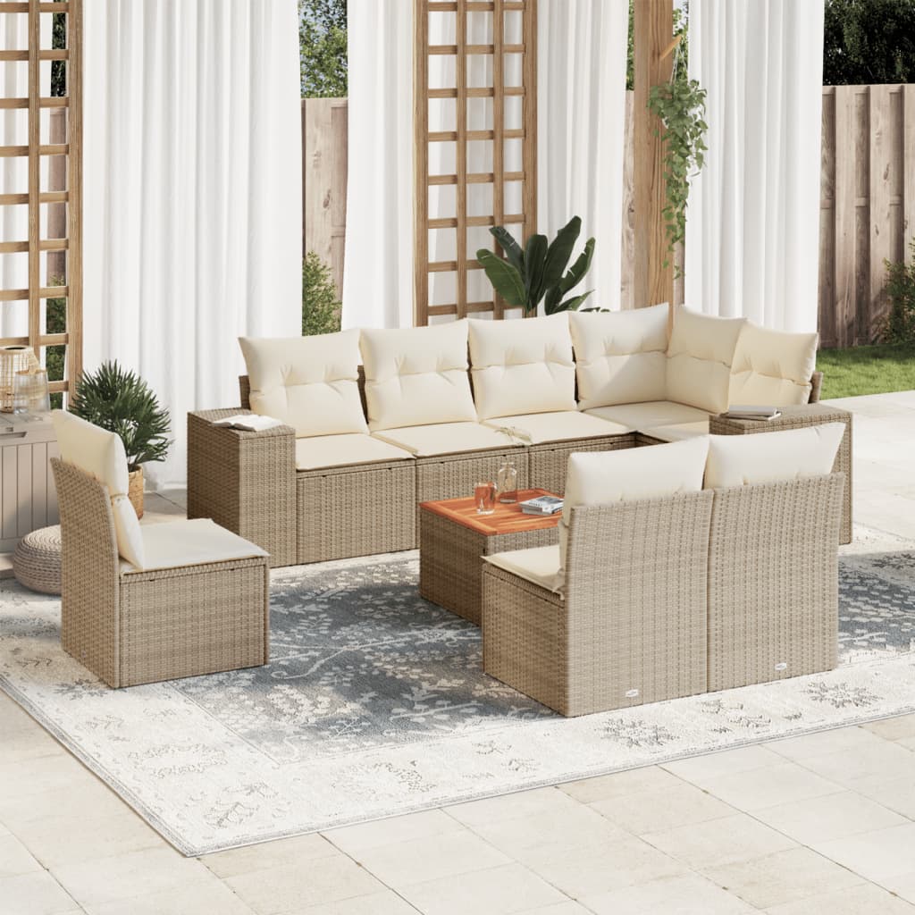 sofasæt til haven 9 dele med hynder polyrattan beige
