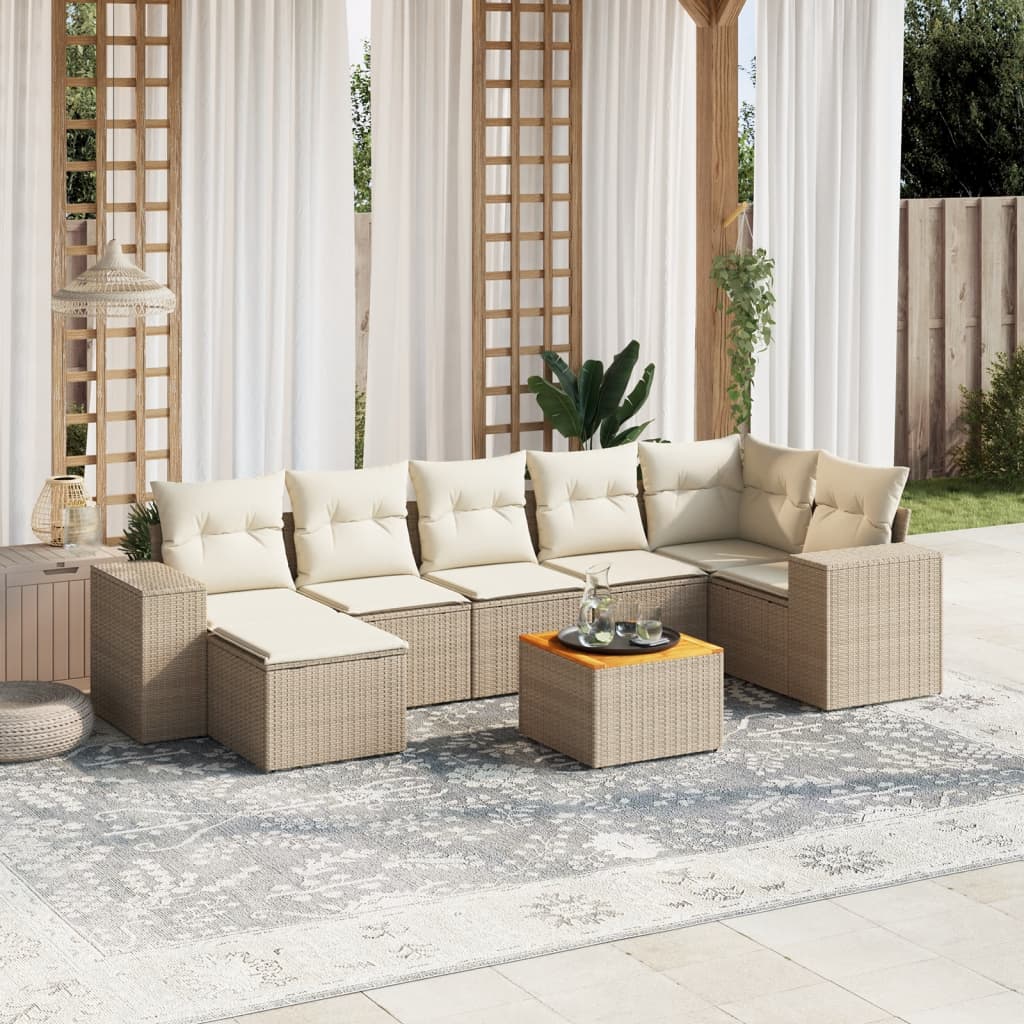 sofasæt til haven 8 dele med hynder polyrattan beige