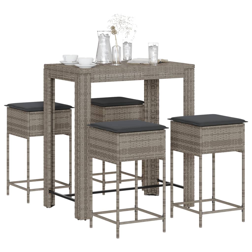 Barsæt Til Haven 5 Dele Med Hynder Polyrattan - 4 / Grå / 100 x 60.5 x 110.5 cm
