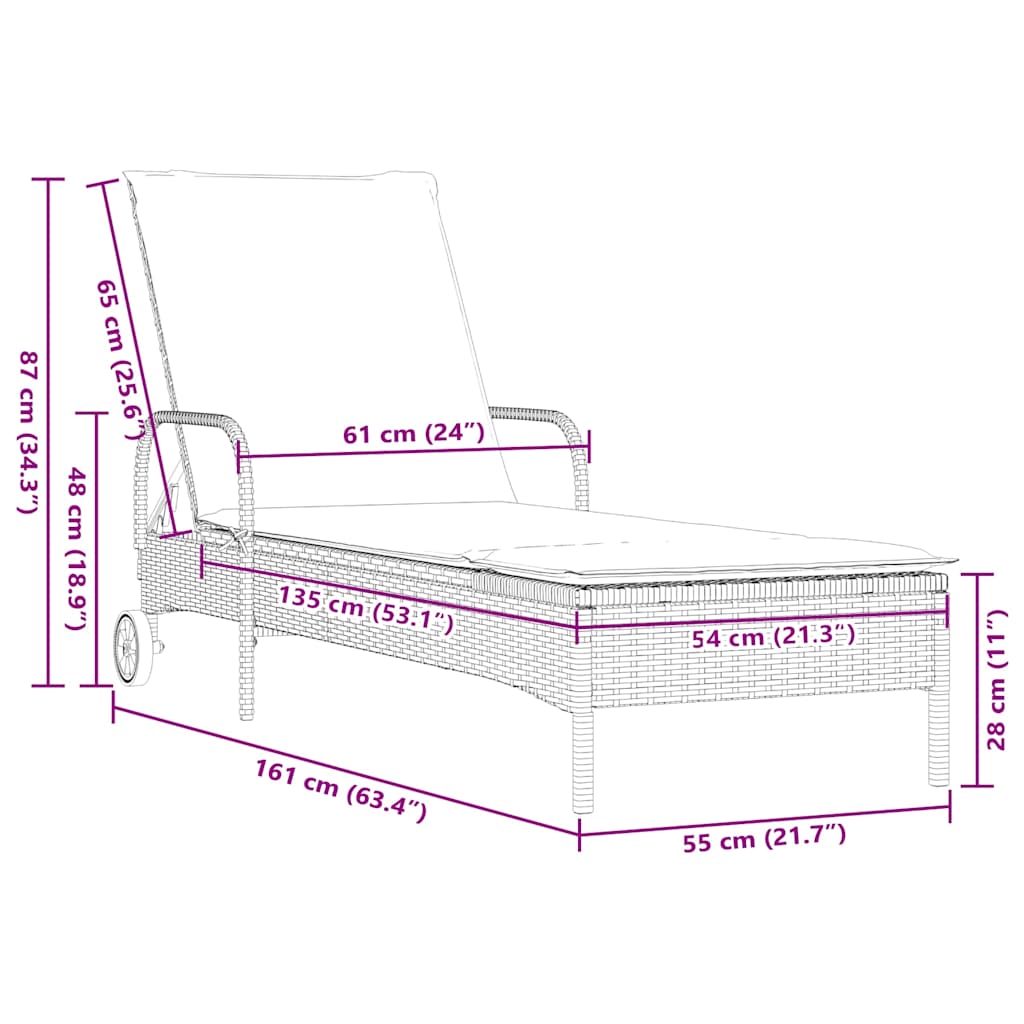 liggestole 2 stk. med hynder polyrattan sort