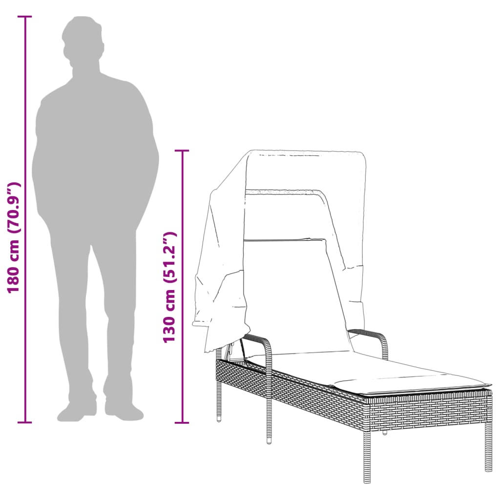 liggestole 2 stk. med baldakiner og bord polyrattan grå