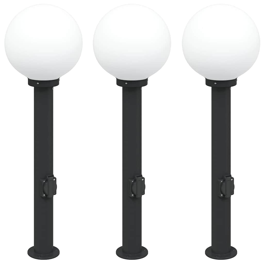 pullertlamper med stikkontakt 3 stk. 80 cm sort IP44