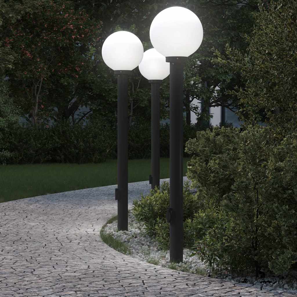 pullertlamper med stikkontakt 3 stk. 120 cm sort IP44