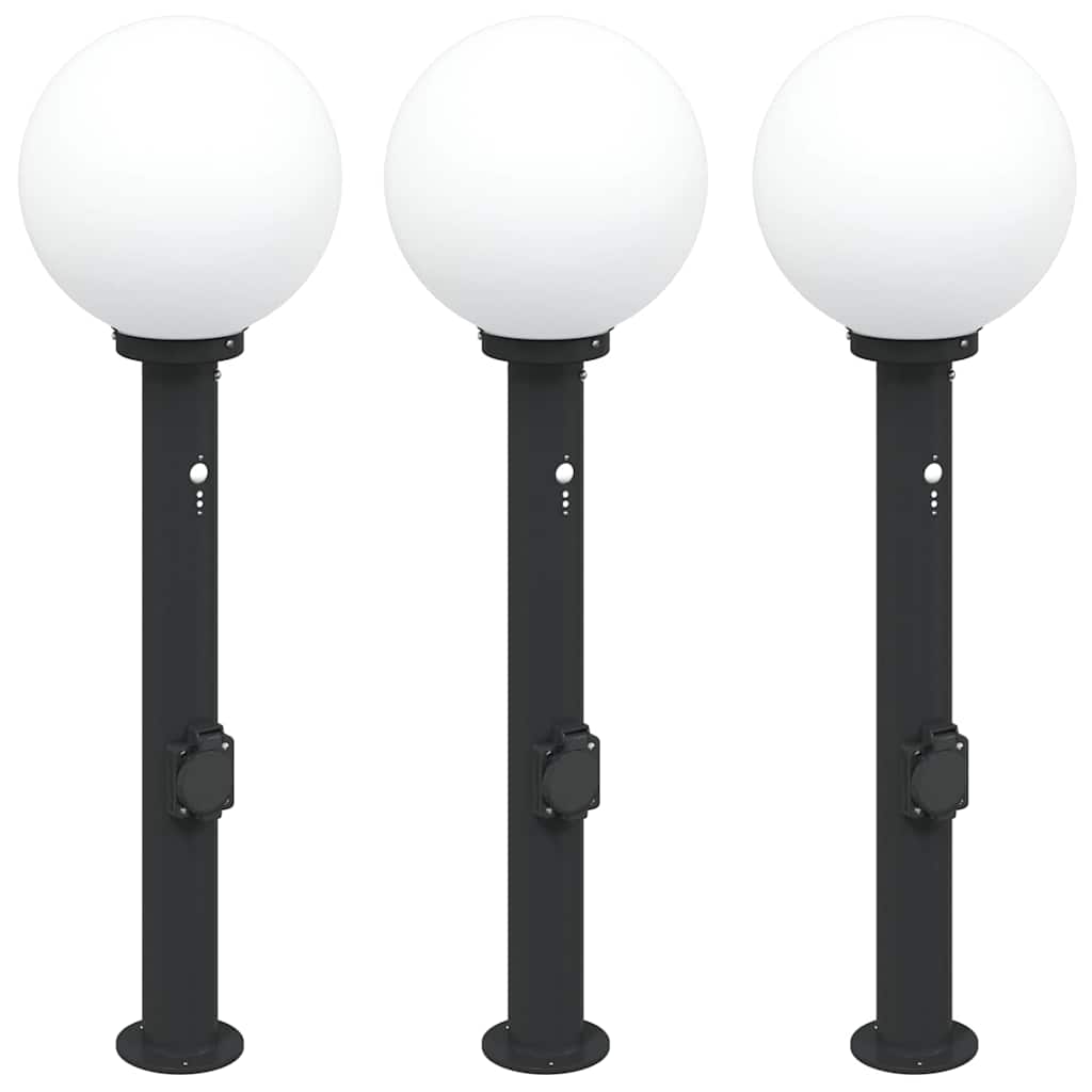pullertlamper med sensor og stikkontakt 3 stk. 80 cm sort IP44