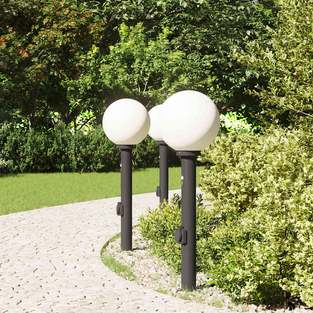 pullertlamper med sensor og stikkontakt 3 stk. 80 cm sort IP44